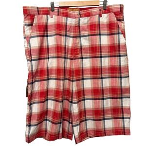 DNM Attitude Y2K Bermuda Plaid Shorts Size‎ 44 Single Cargo Casual  Red White